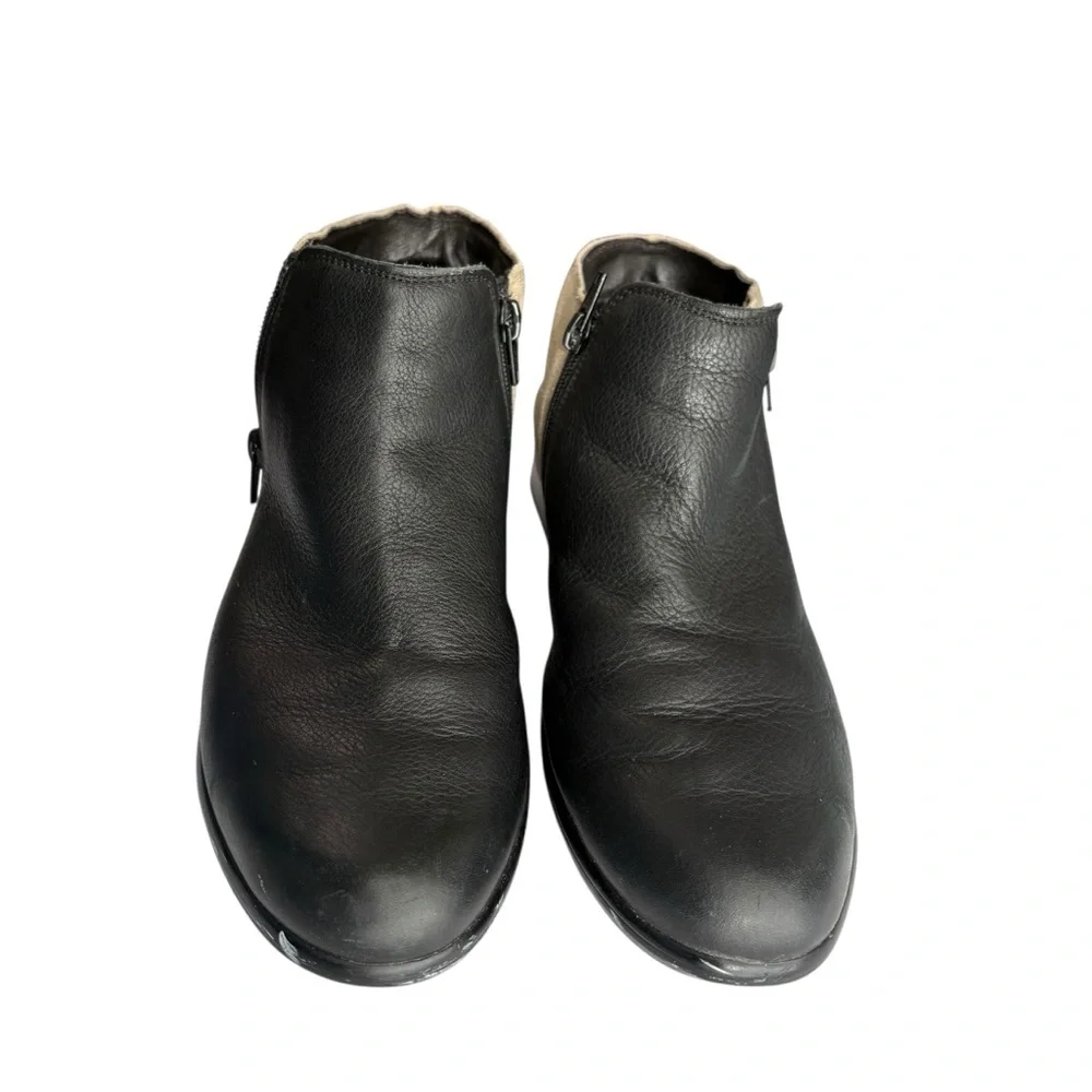 NAOT Helm Womens Ankle Boots Size 41 Dual Zip Black Lthr/Speckled Beige‎